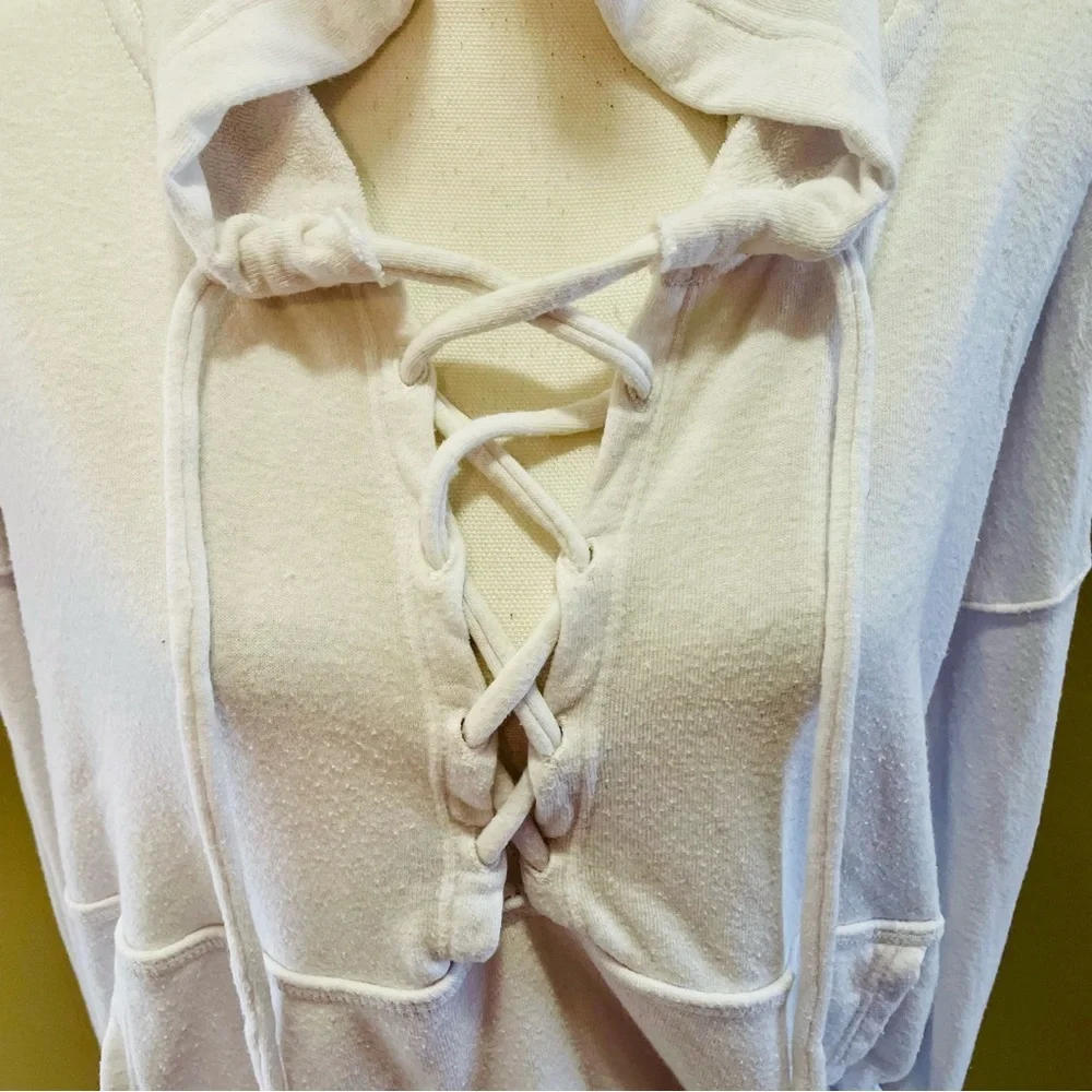 Free People White Lace-Up Hoodie Small